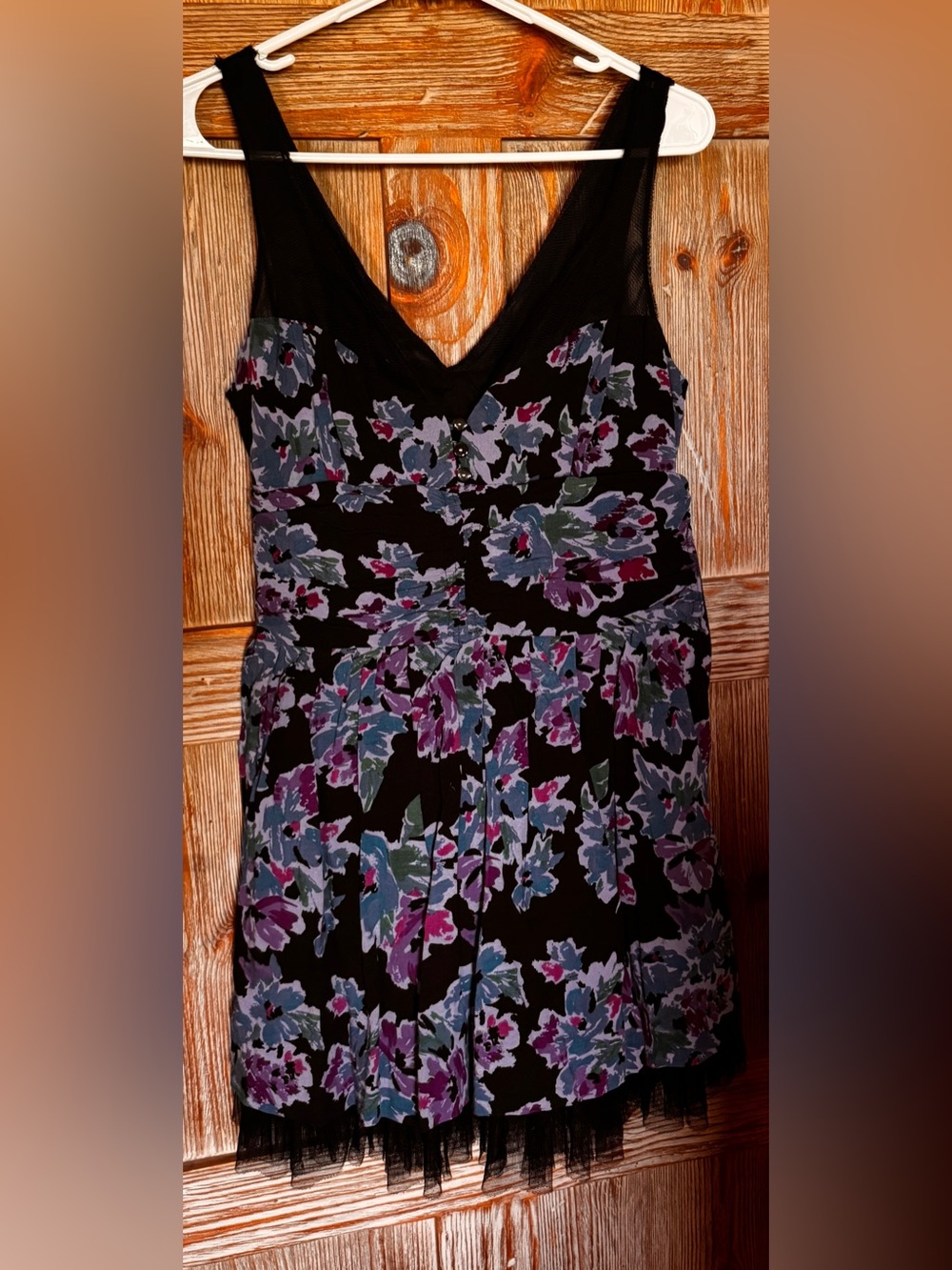 Vintage Free People Black Floral V-Neck Sleeveless sundress Dress